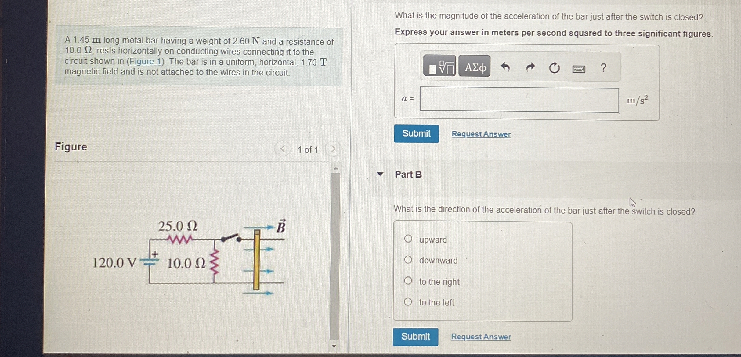 Solved A 1.45 ﻿m long metal bar having a weight of 2.60 ﻿N