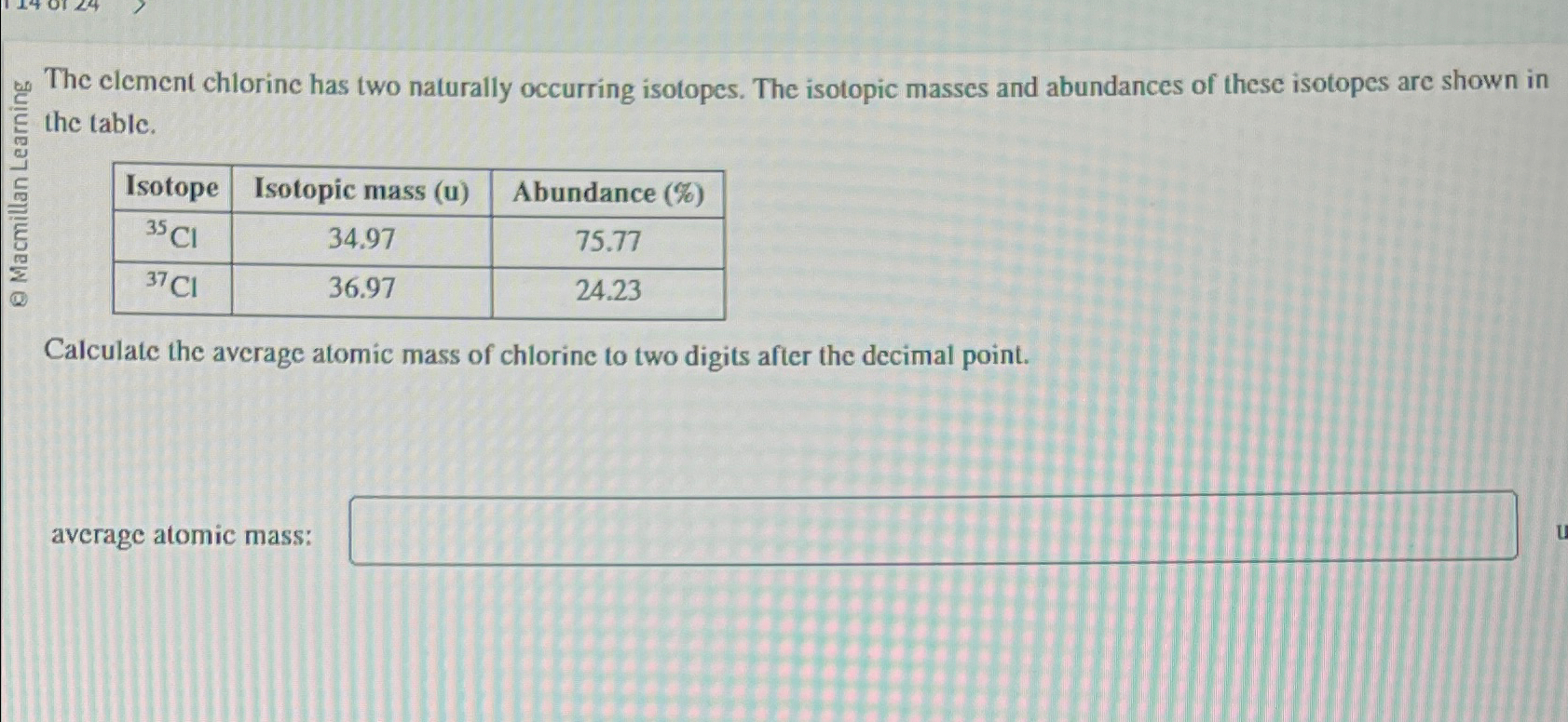 Solved The element chlorine has two naturally occurring
