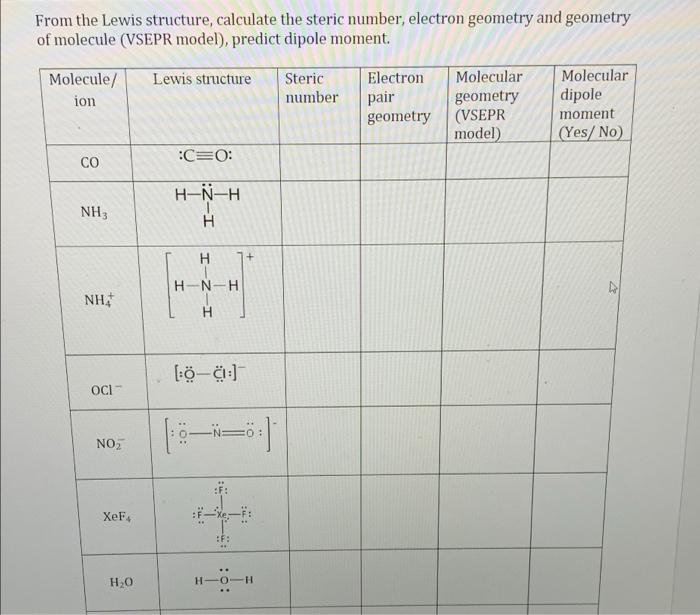 Solved From the Lewis structure, calculate the steric