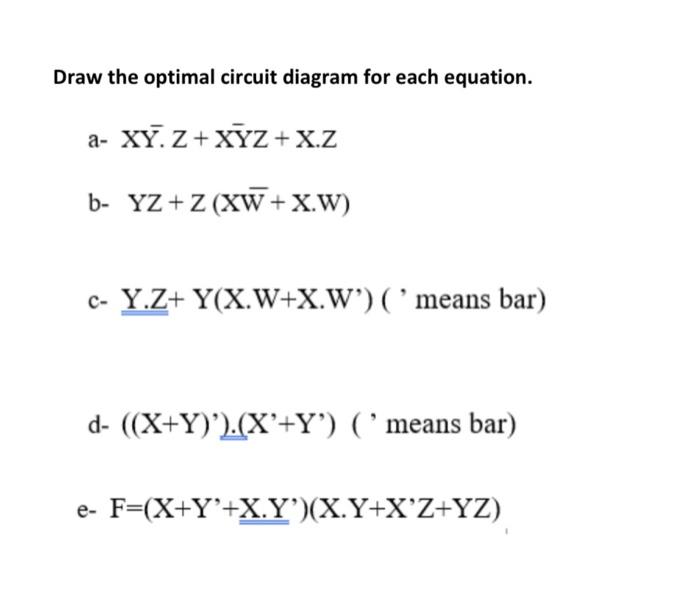 Solved Draw the optimal circuit diagram for each equation. | Chegg.com