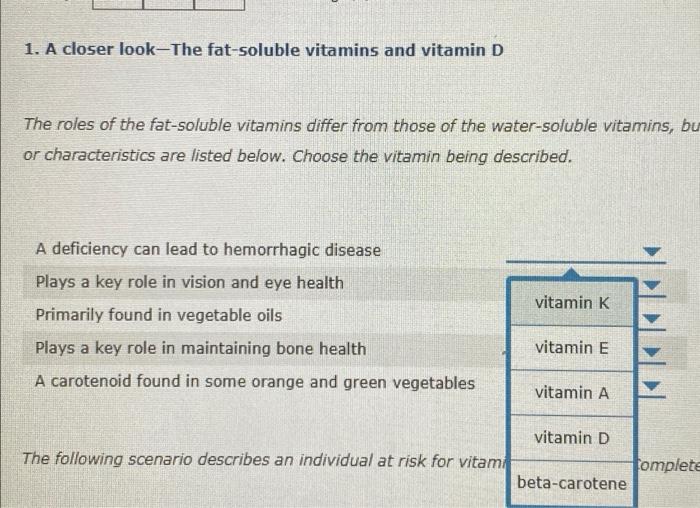 Solved 1. A closer lookThe fatsoluble vitamins and vitamin