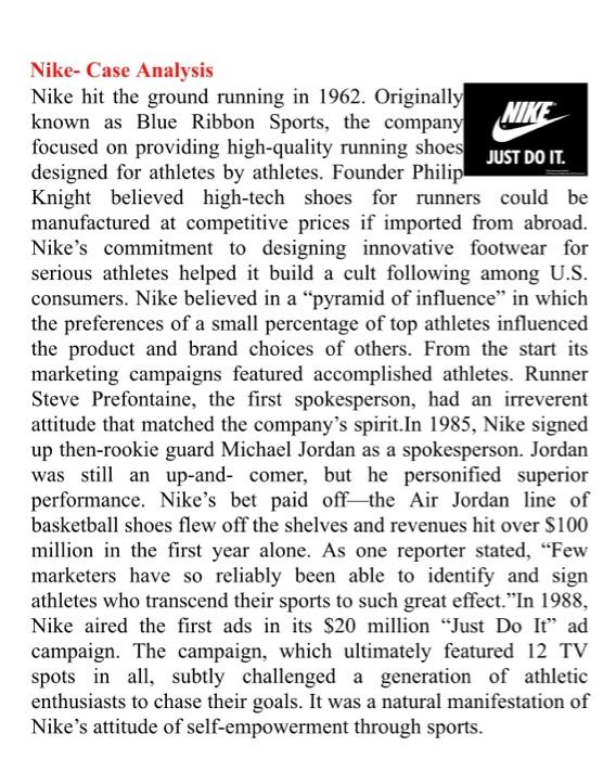 Solved Nike hit the ground running in 1962. Originally