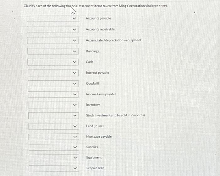 Solved Classify each of the following financial statement
