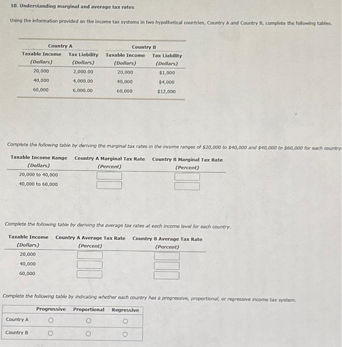 Solved 10. Understanding marginal and average tax rates