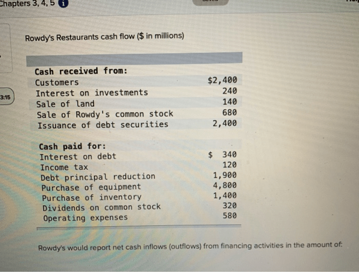Solved Chapters 3,4,5 Rowdy's Restaurants Cash Flow ( In