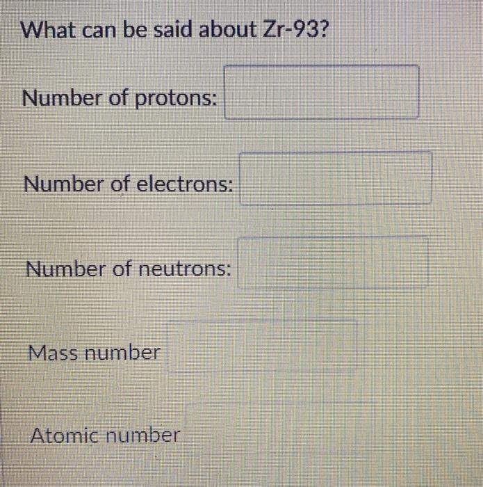 Solved What can be said about Zr93? Number of protons