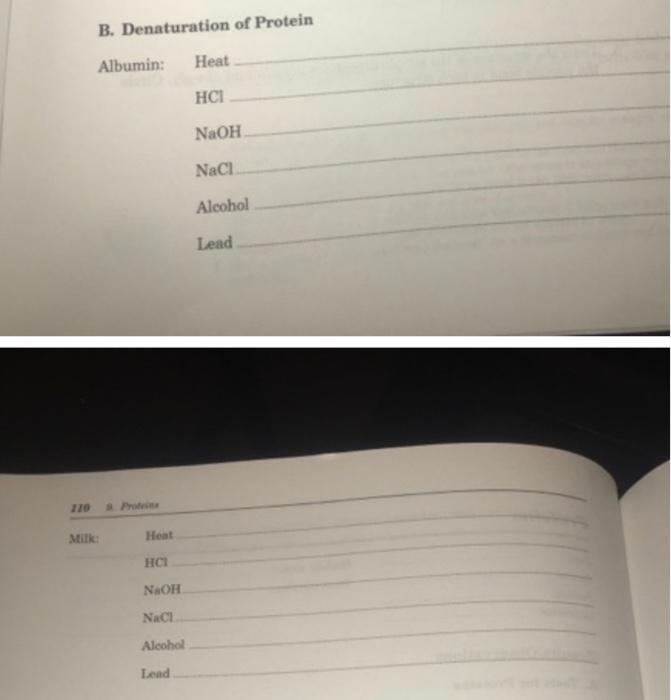 Solved B. Denaturation of Protein Albumin Heat HCl NaOH