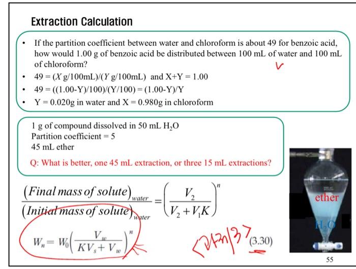 Solved Extraction Calculation If the partition coefficient