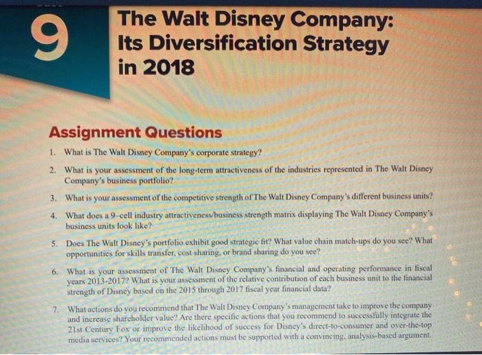 Solved 9 The Walt Disney Company Its Diversification