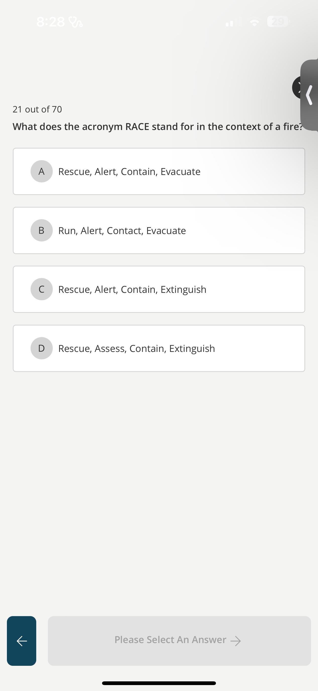 Solved 21 ﻿out of 70What does the acronym RACE stand for in