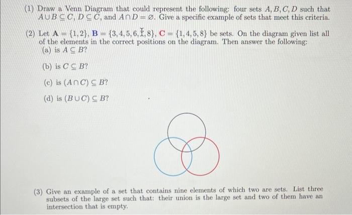 Solved (1) Draw a Venn Diagram that could represent the | Chegg.com