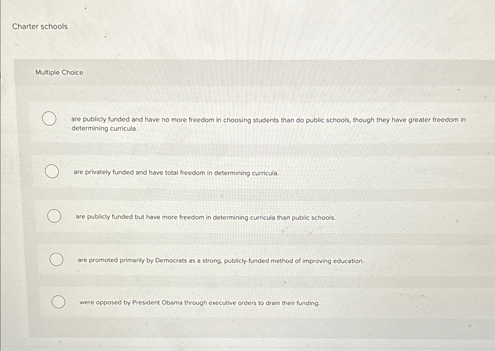 Solved Charter schoolsMultiple Choice ﻿are publicly funded | Chegg.com