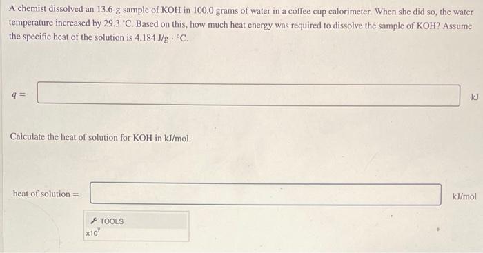 Solved A chemist dissolved an 13.6-g sample of KOH in 100.0 | Chegg.com