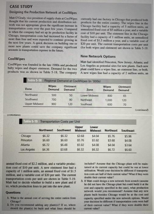 Solved CASE STUDY Designing the Production Network at
