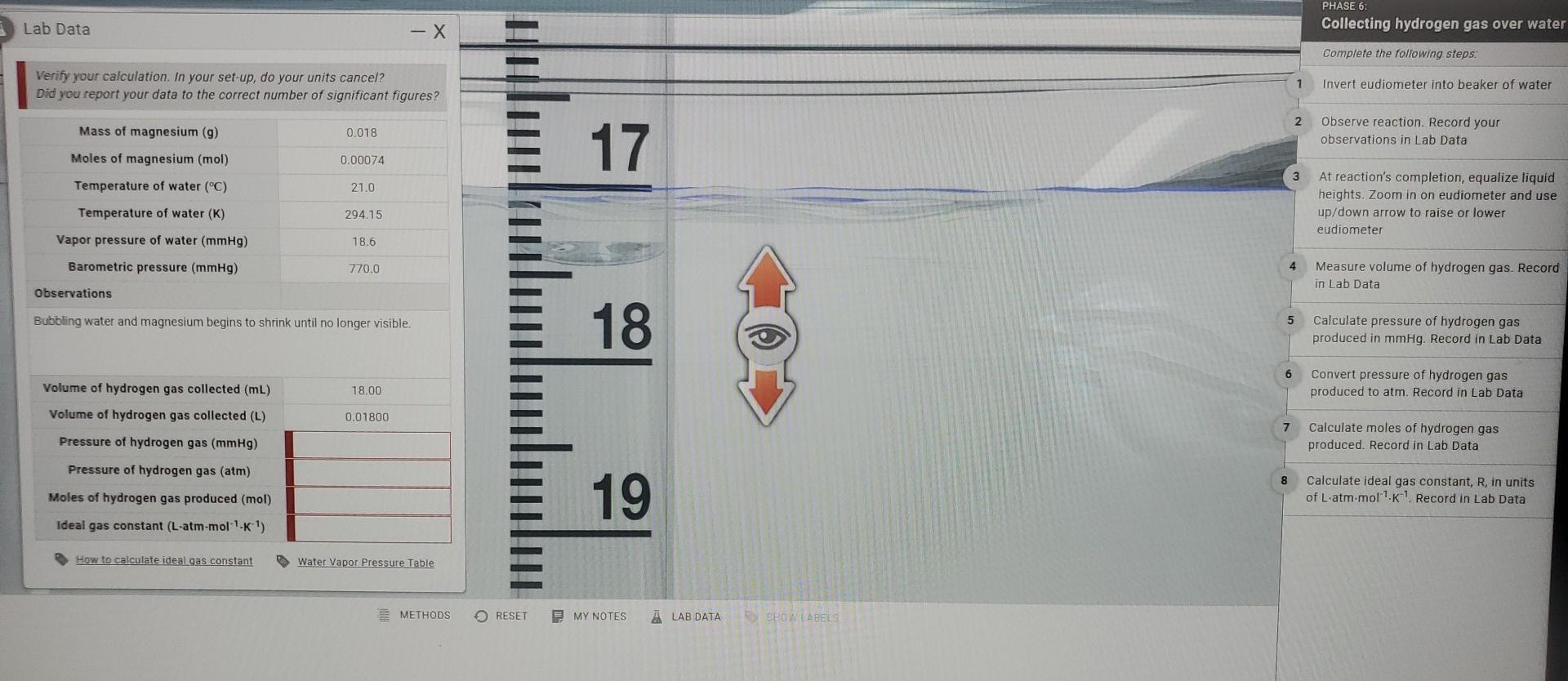 Solved PHASE 6 Collecting hydrogen gas over water Lab Data