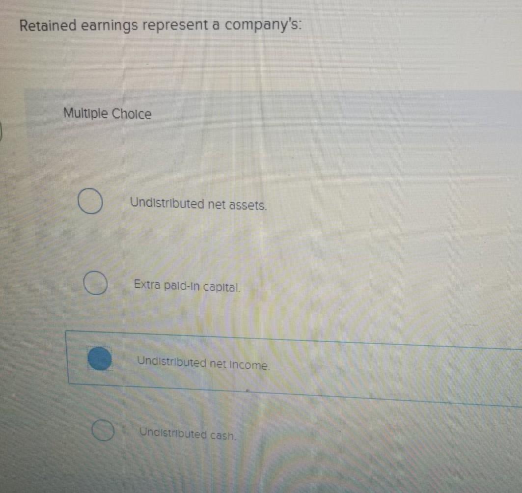 Solved Retained earnings represent a company's Multiple