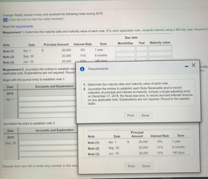 Solved 6 Granger Realty loaned money and received the