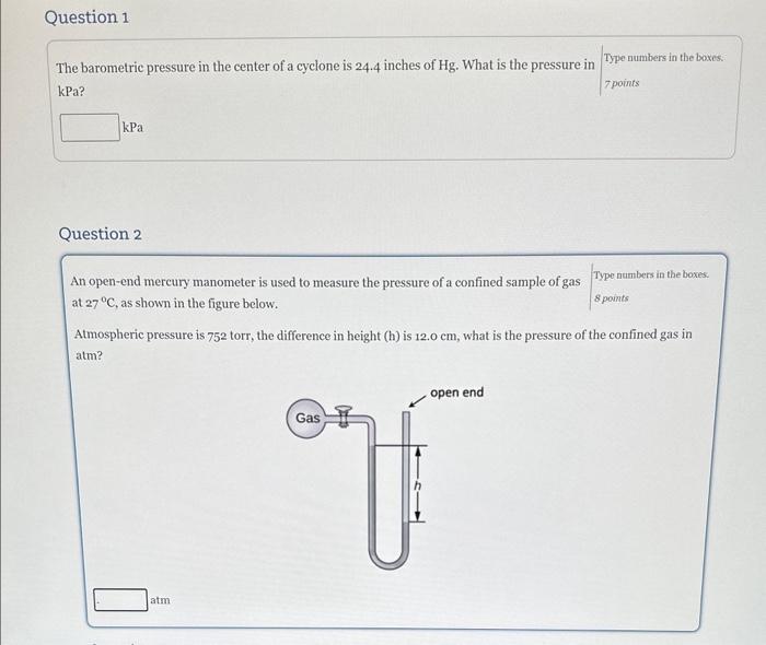 Solved The barometric pressure in the center of a cyclone is