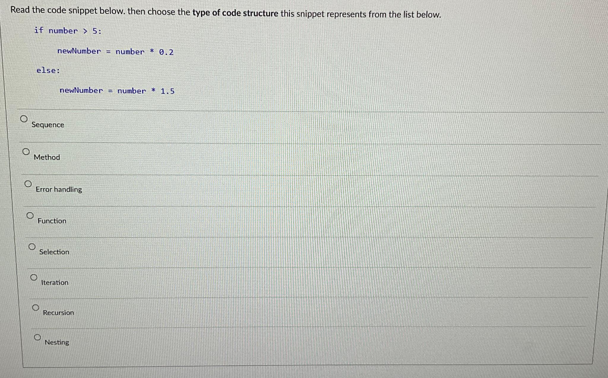 Solved Read the code snippet below. then choose the type of