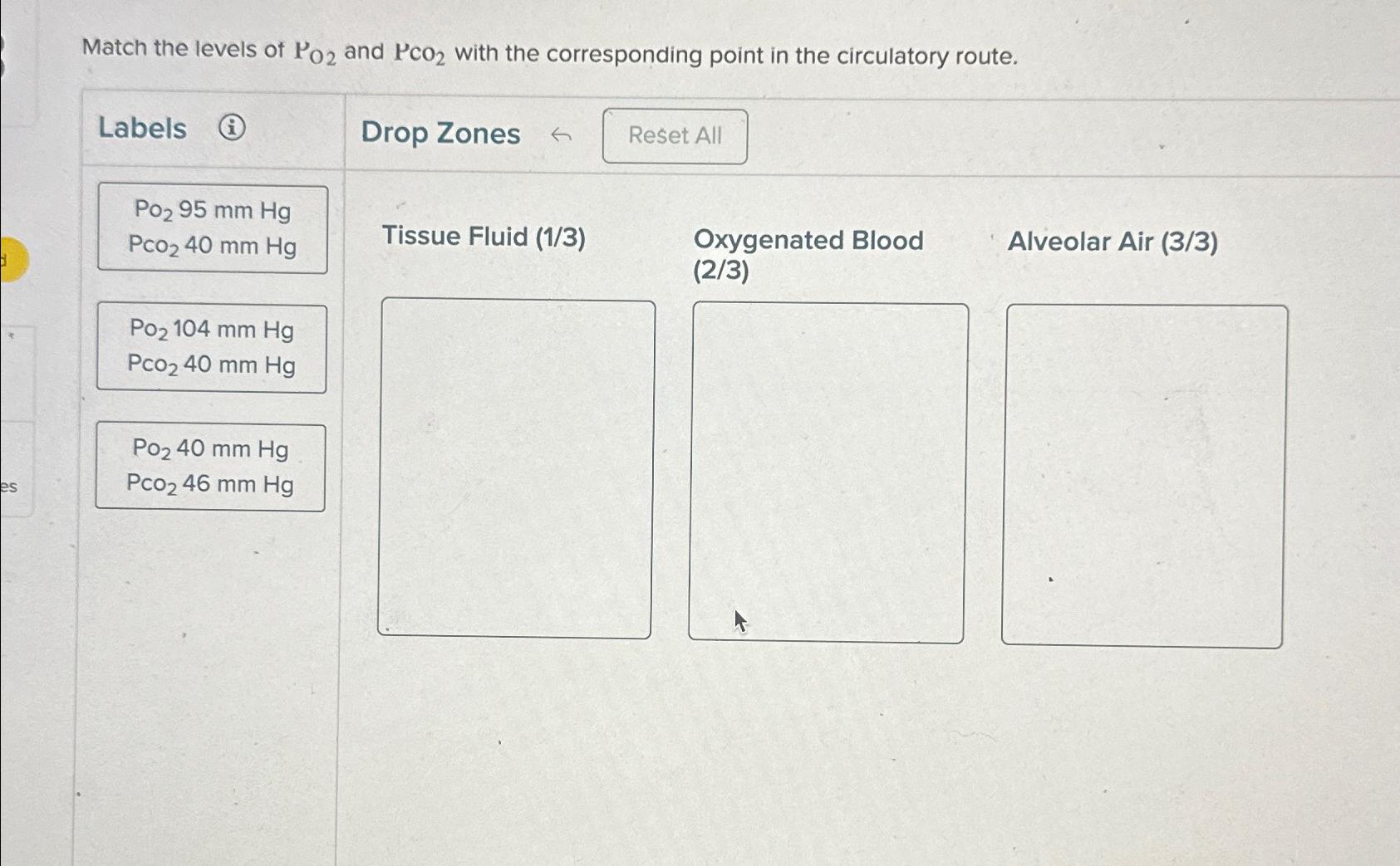 Solved Match the levels of PO2 ﻿and PcO2 ﻿with the