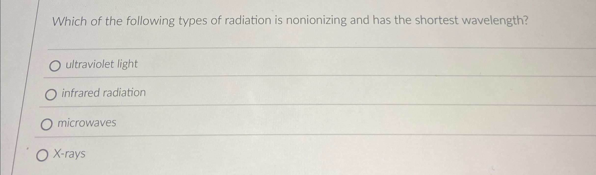 Solved Which of the following types of radiation is