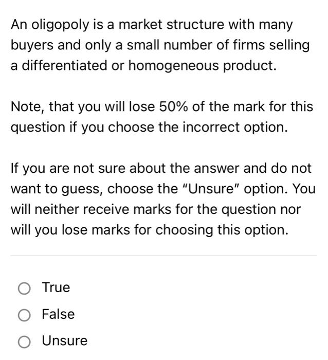 Solved An oligopoly is a market structure with many buyers | Chegg.com