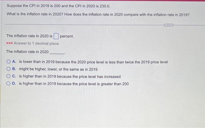 Solved Suppose the CPI in 2019 is 200 and the CPI in 2020 is | Chegg.com