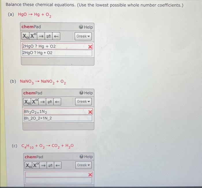 Solved Balance these chemical equations. (Use the lowest