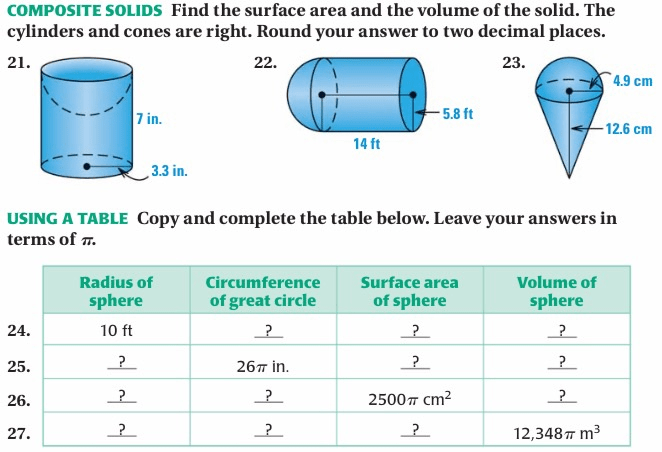 Solved COMPOSITE SOLIDS Find the surface area and the volume | Chegg.com