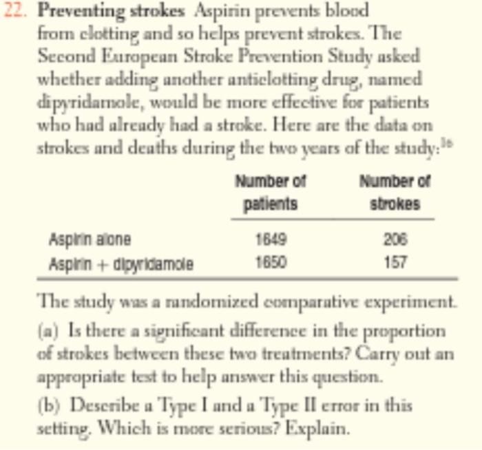 Solved 22. Preventing strokes Aspirin prevents blood from
