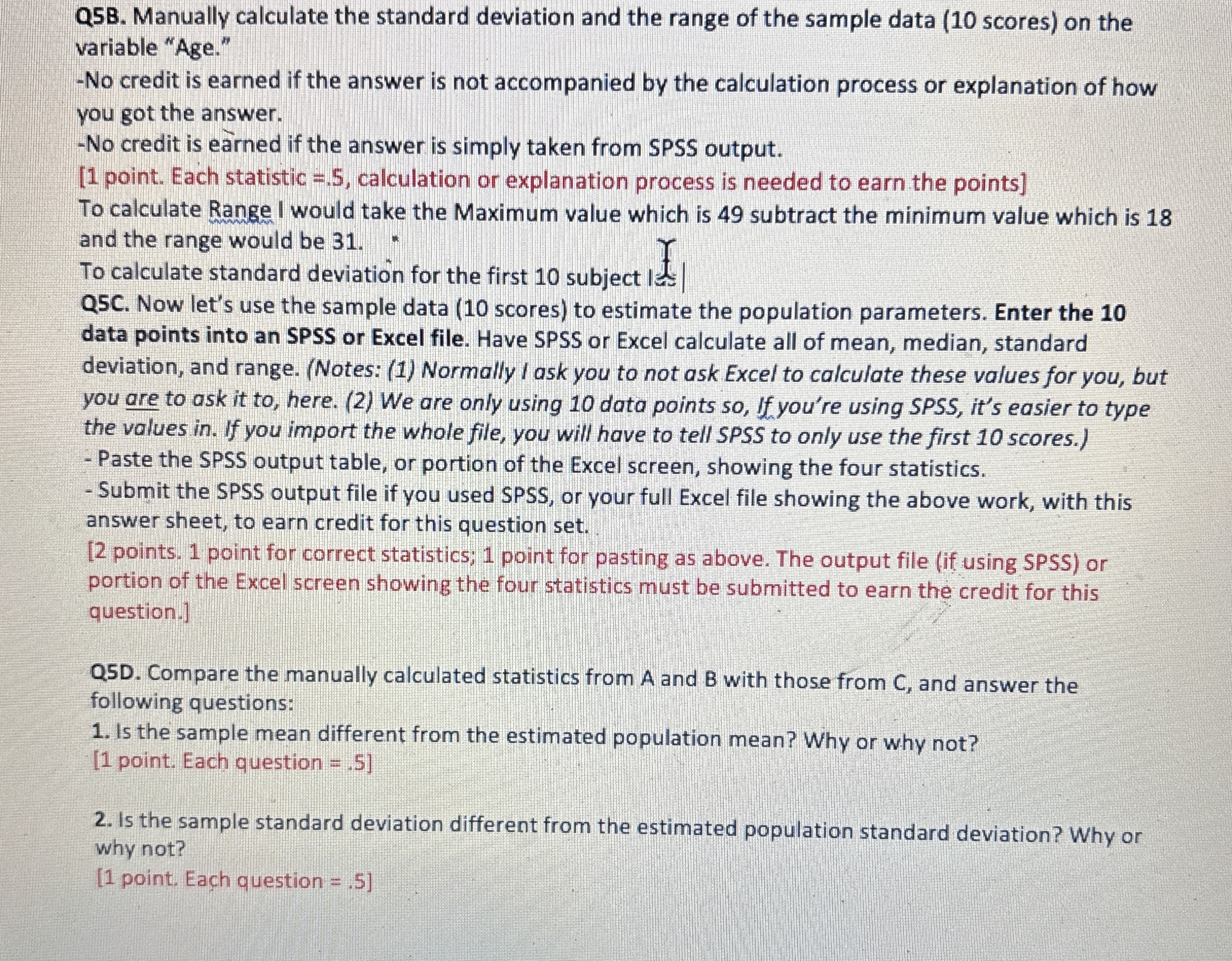 Q5B. ﻿Manually calculate the standard deviation and