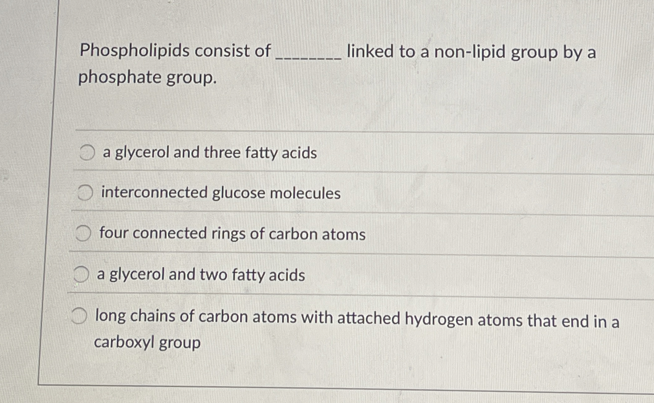 Solved Phospholipids consist of q, ﻿linked to a nonlipid