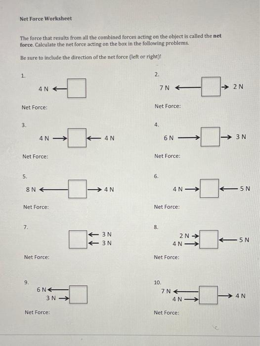 Solved Net Force Worksheet The force that results from all | Chegg.com