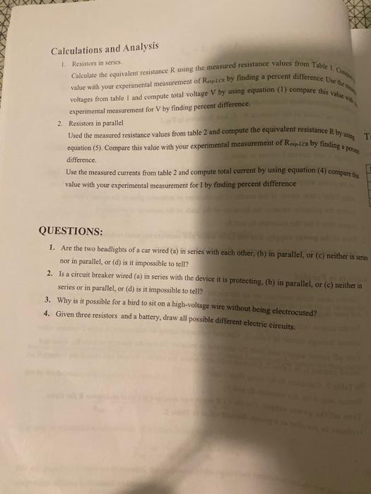 Table 1 . Resistors in series Equivalent resistance