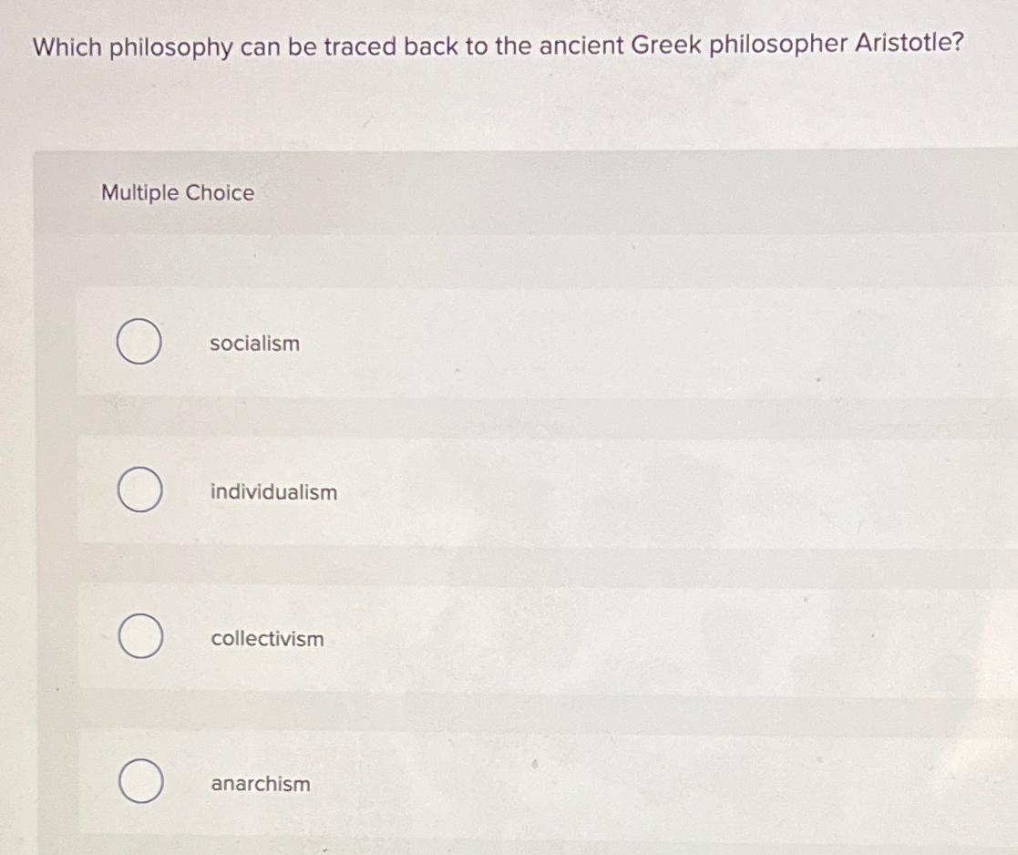 Solved Which philosophy can be traced back to the ancient