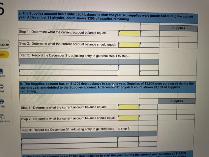 Solved a. The Supplies account has a 660 debit balance to