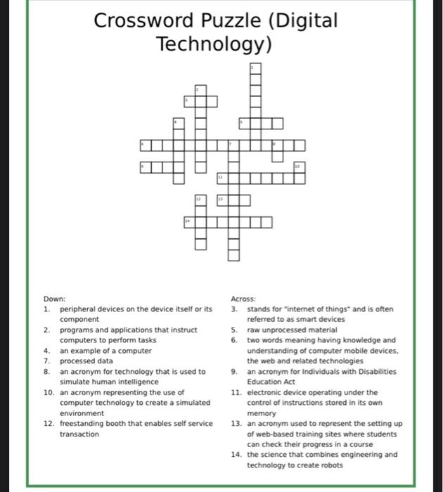 Solved Crossword Puzzle (Digital Technology) Down 2 1.