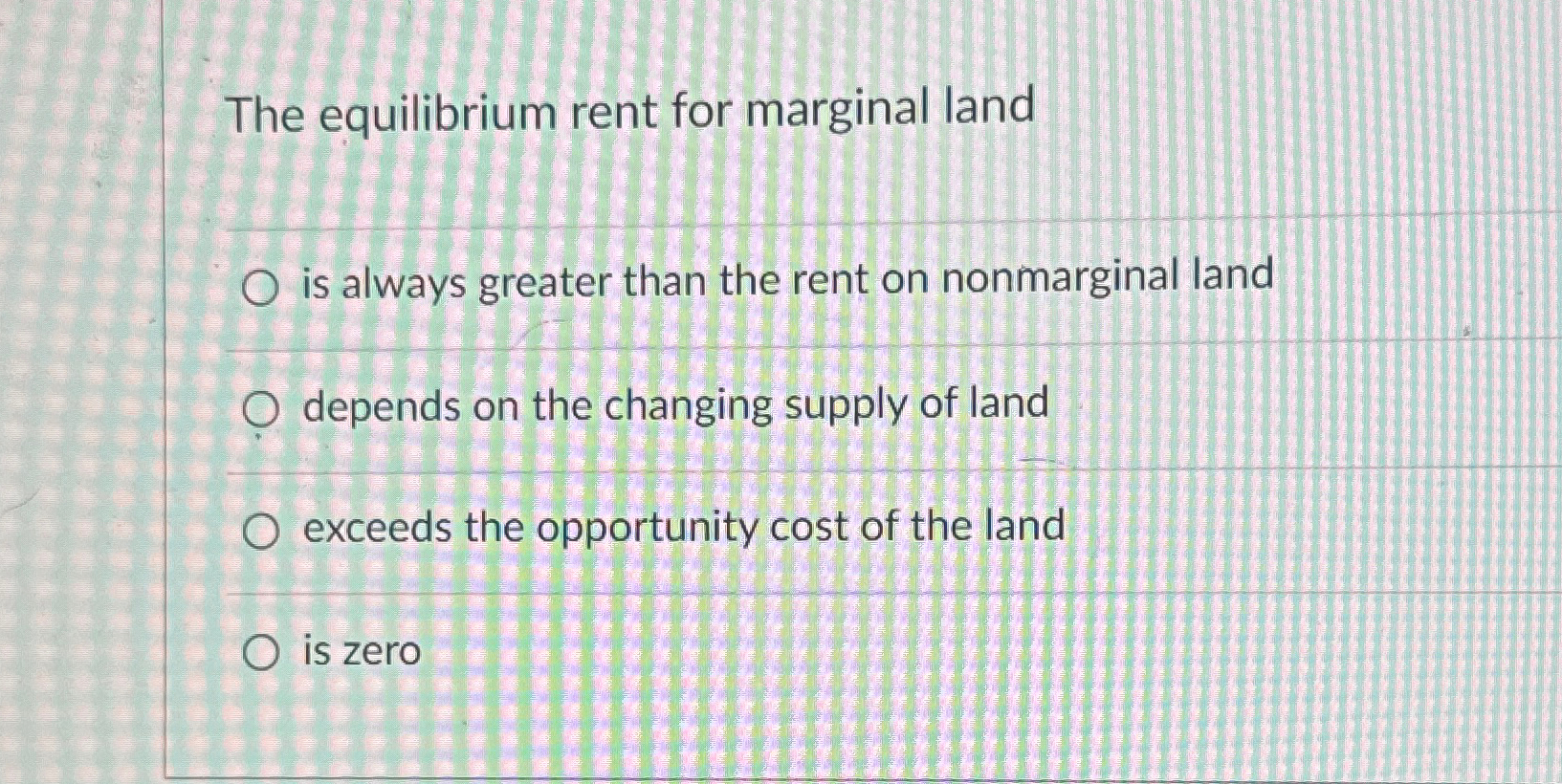 Solved The equilibrium rent for marginal landis always