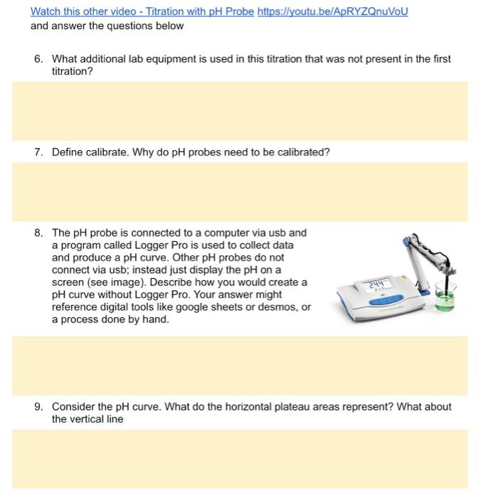 Solved Watch this other video Titration with pH Probe