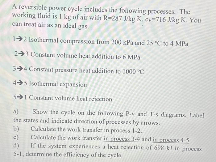 Solved A reversible power cycle includes the following