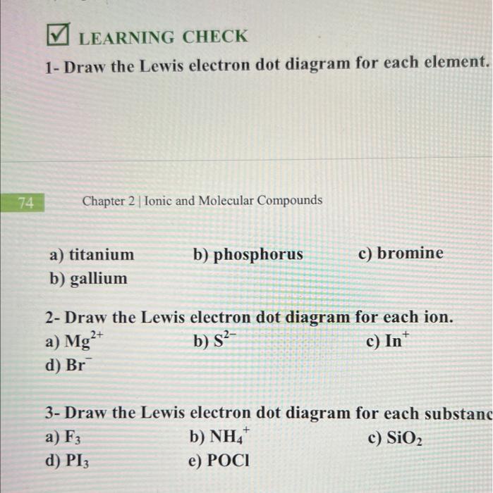 Solved LEARNING CHECK 1- Draw the Lewis electron dot diagram | Chegg.com