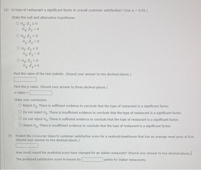 Solved The Consumer Reports Restaurant Customer Satisfaction