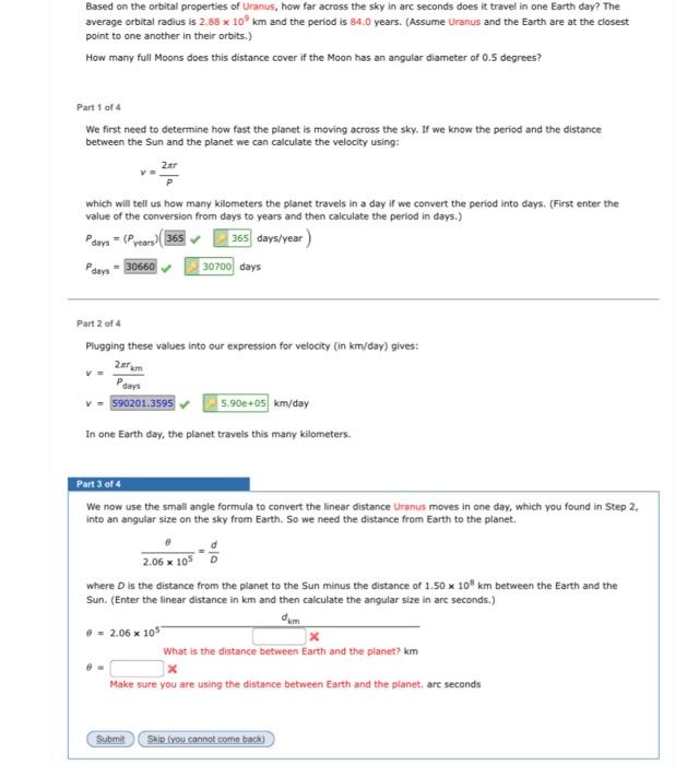 Solved Based on the orbital properties of Uranus, how far