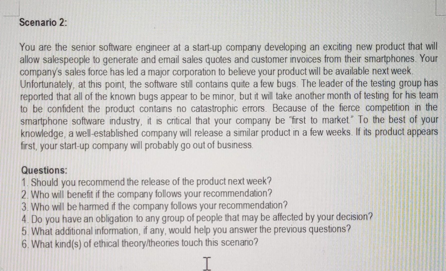 Solved Scenario 2 You are the senior software engineer at a