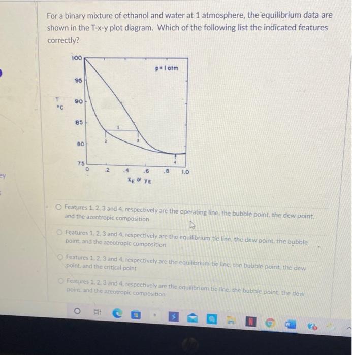 Solved For a binary mixture of ethanol and water at 1 | Chegg.com
