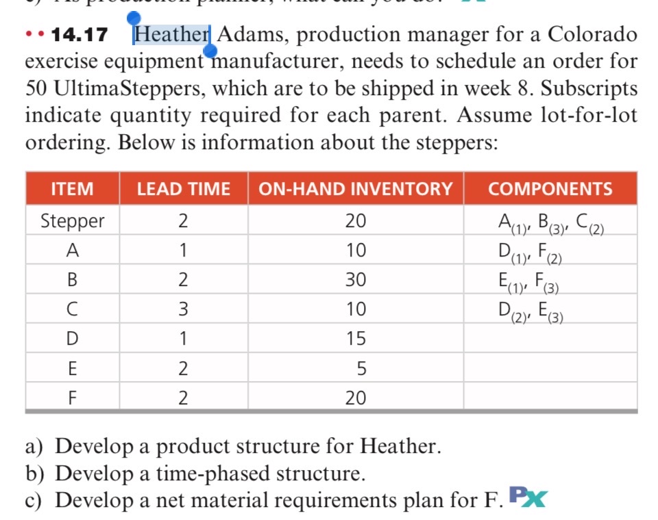 Solved 14.17 ﻿Heather Adams, production manager for a