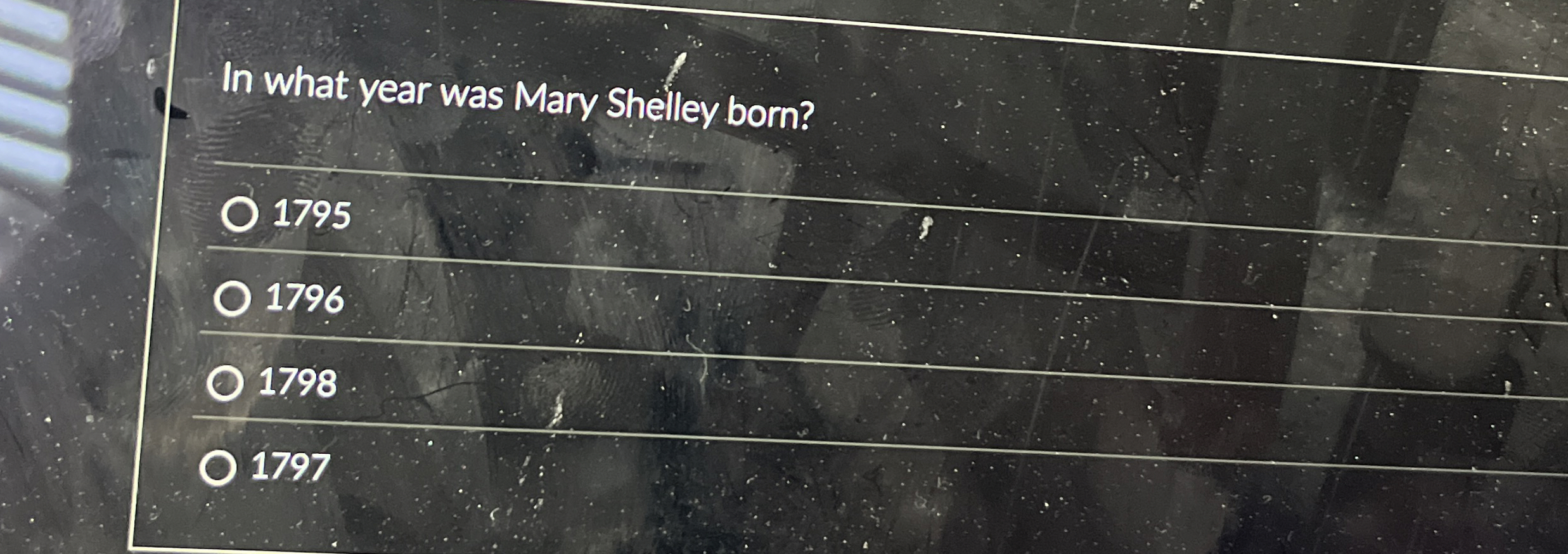 Solved In what year was Mary Shelley born?179517961798 1797