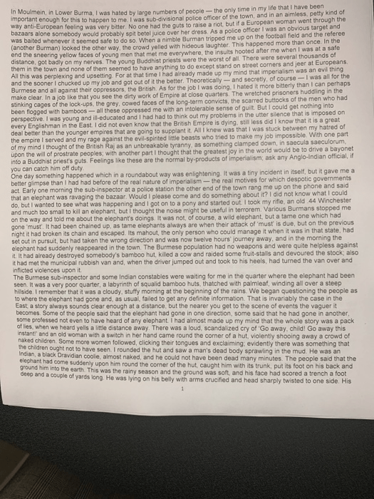 Solved Read The Essay "Shooting An Elephant" By | Chegg.com