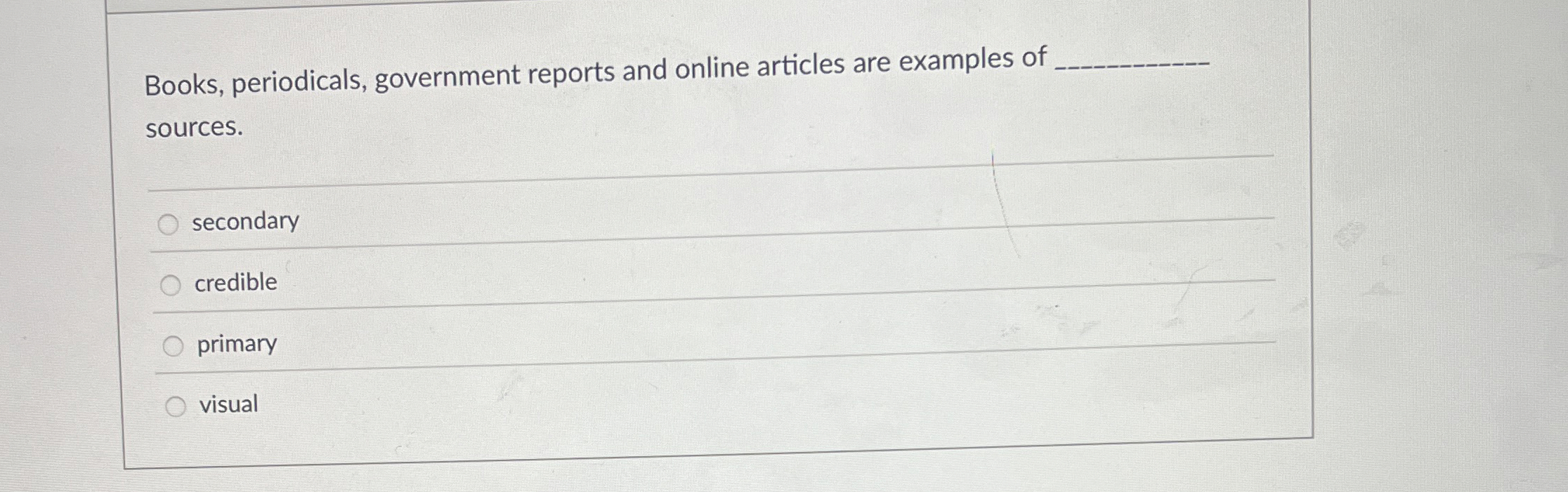 Solved Books, periodicals, government reports and online