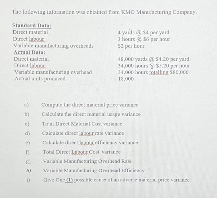 Solved The following information was obtained from KMG